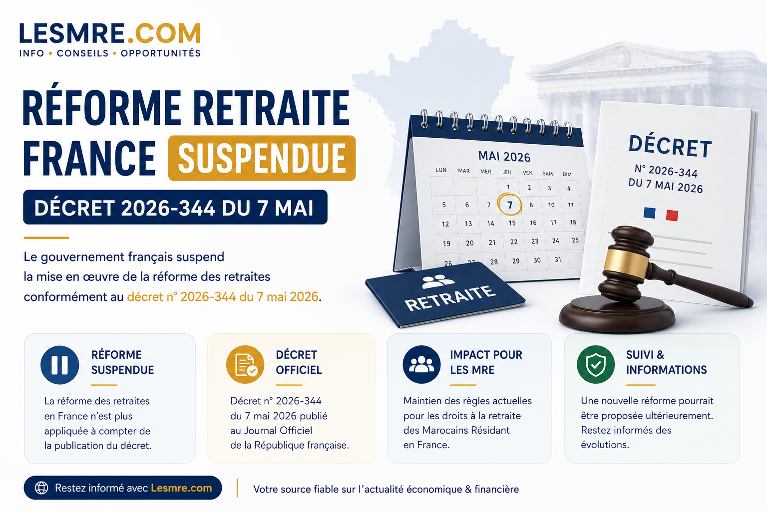 France Pension Reform Suspended: What the 7 May 2026 Decree Changes for MRE Who Contributed in France